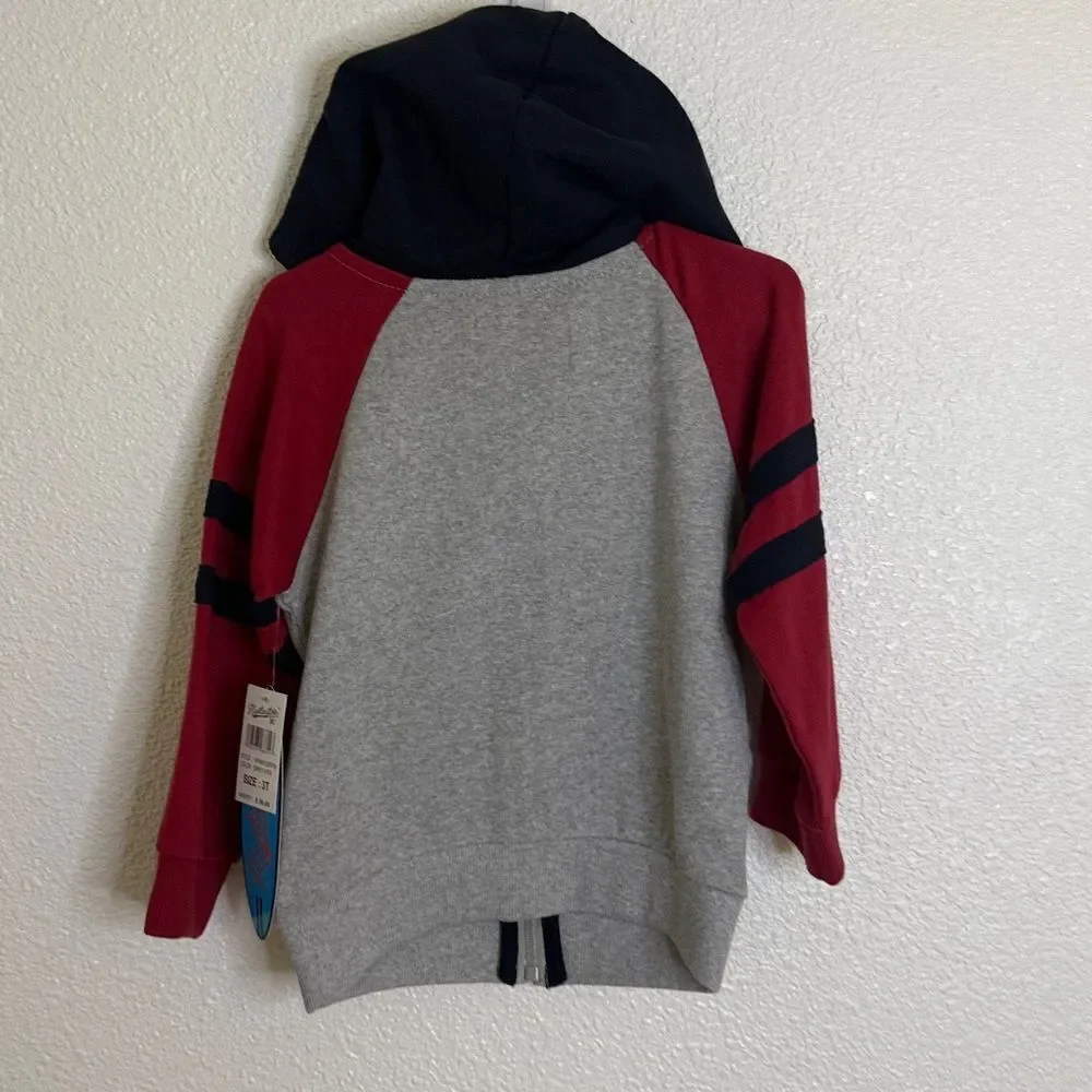 Gray and Red Hooded Zip-Up Jacket 3T